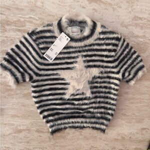 Urban Outfitters Fuzzy Black and White Striped Sweater